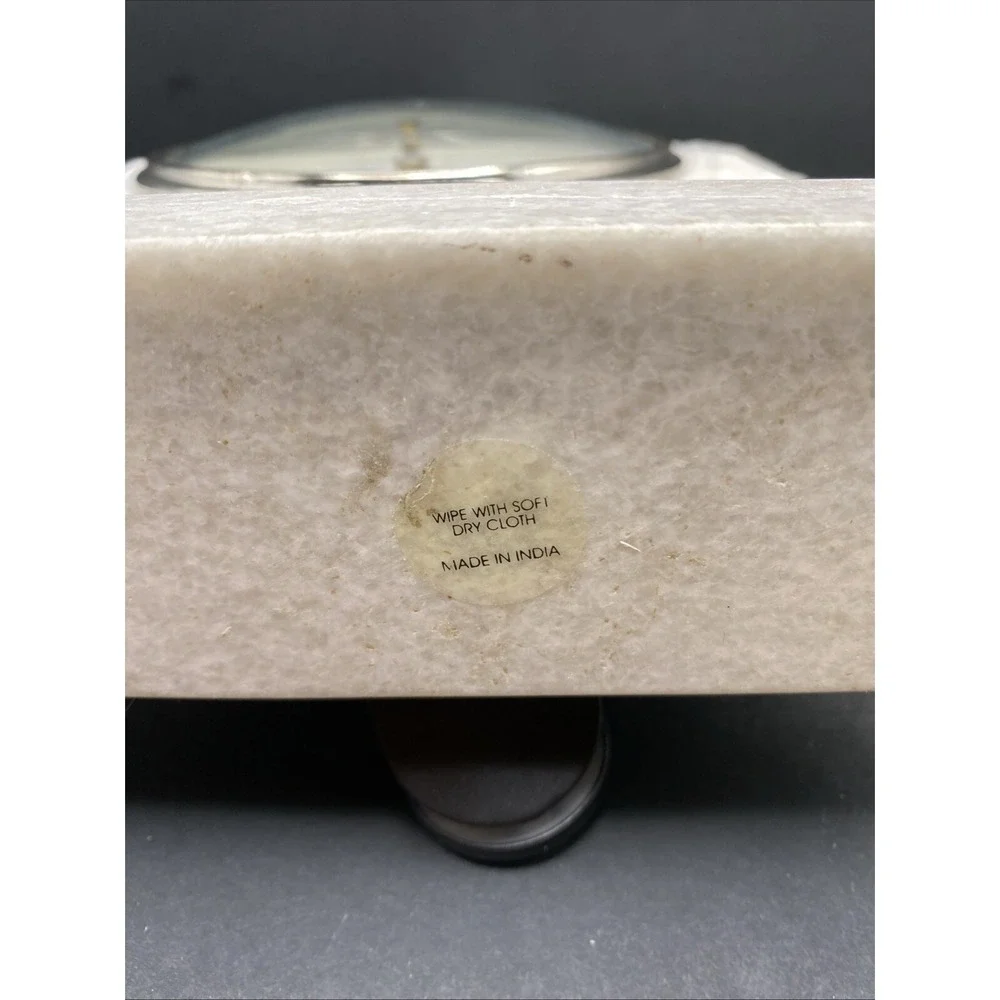 White‎ Marble Mantle Desk Clock Alabaster Heavy Works